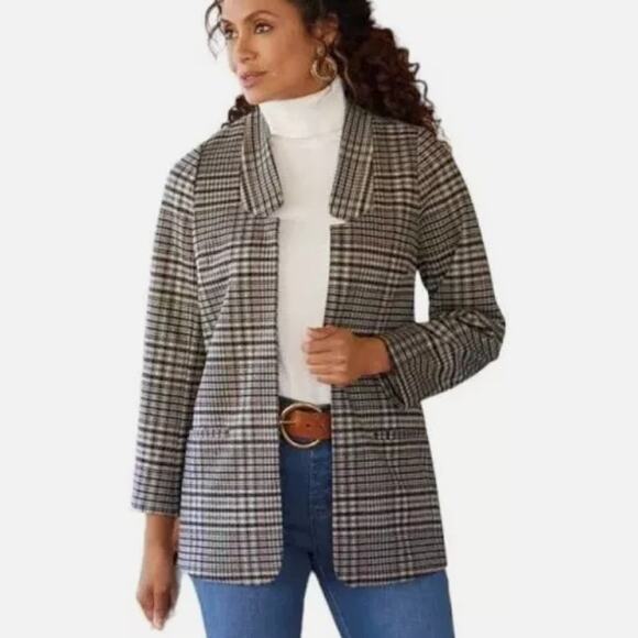 Soft Surroundings SZ XS St. James Brown Plaid Open Front Blazer $160 - Picture 1 of 7